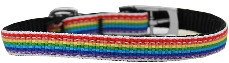 Rainbow Striped Nylon Dog Collar with classic buckles 3/8" Rainbow Stripes Size 8